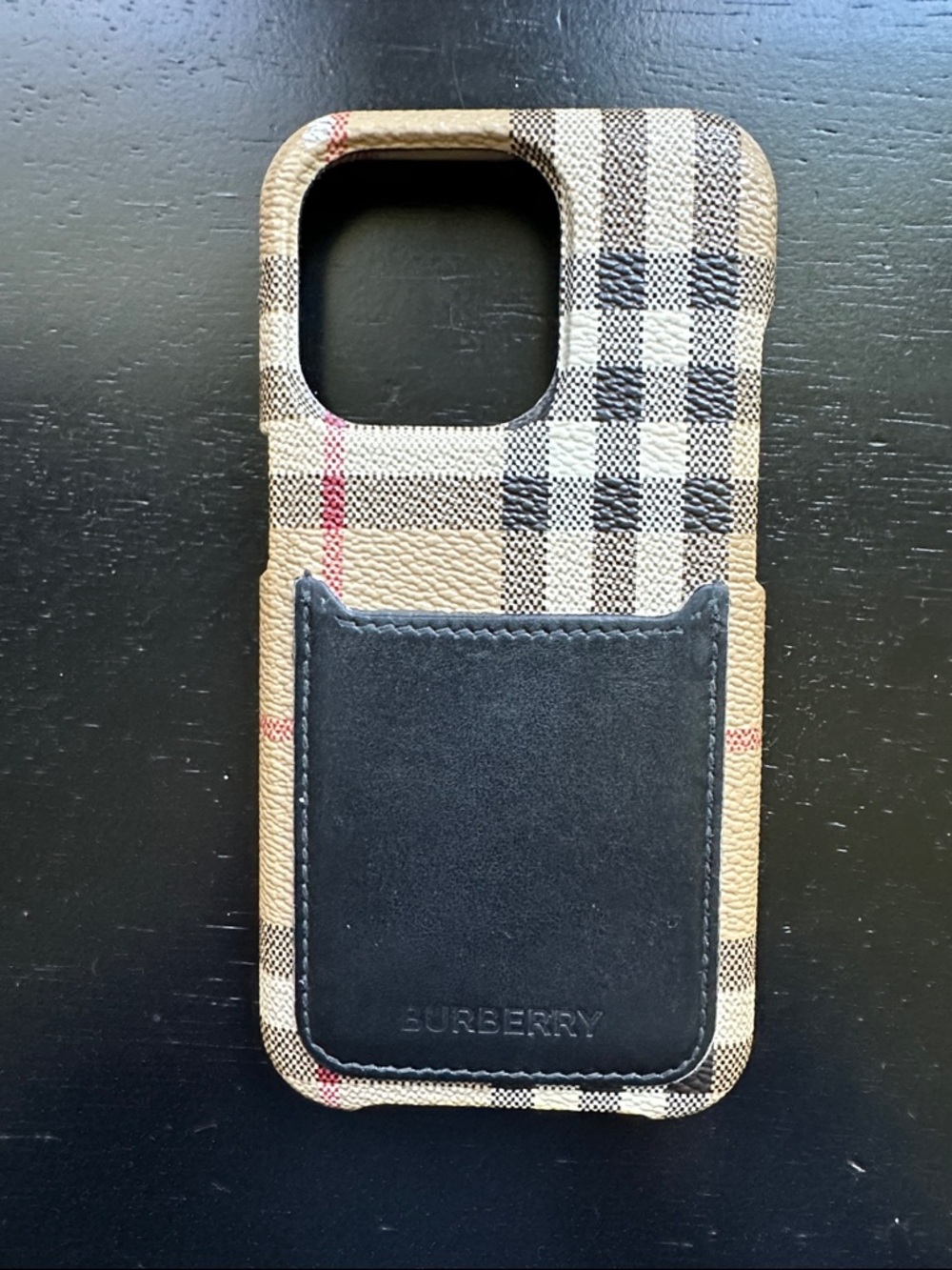 Burberry Beige Check Leather iPhone 14 Pro Case with Card Pocket AUTHENTIC